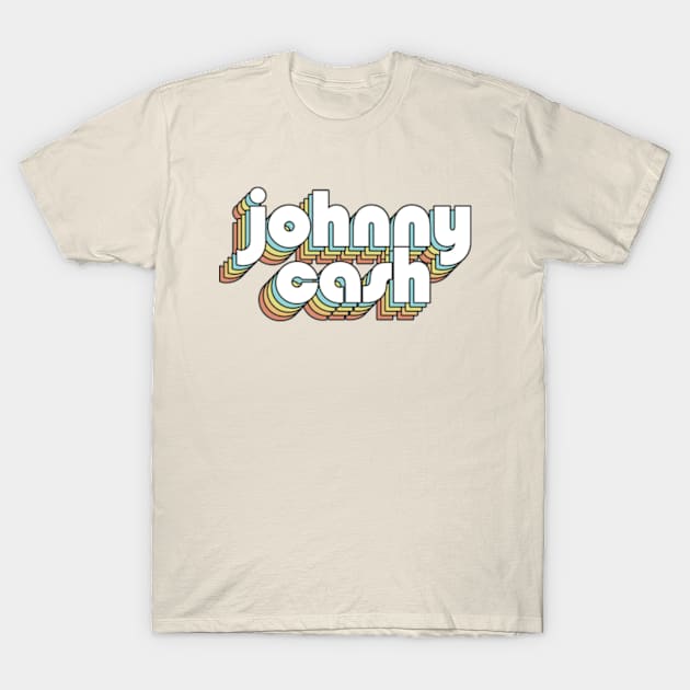 Johnny Cash - Retro Rainbow Typography Faded Style T-Shirt by Paxnotods